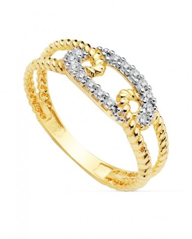 Sortija oro 18k bicolor circonita hilo rizado