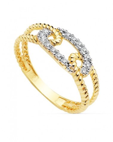 Sortija oro 18k bicolor circonita hilo rizado