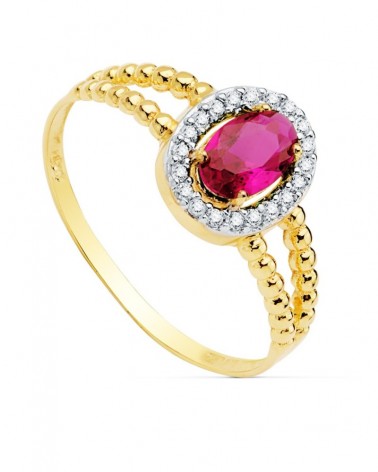 Sortija oro 18k bicolor piedra roja 6x4mm