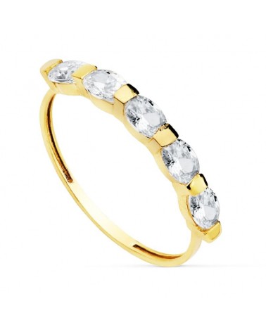 Anillo oro amarillo 18k cinco piedras ovaladas 4x3 mm