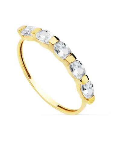 Anillo oro amarillo 18k cinco piedras ovaladas 4x3 mm