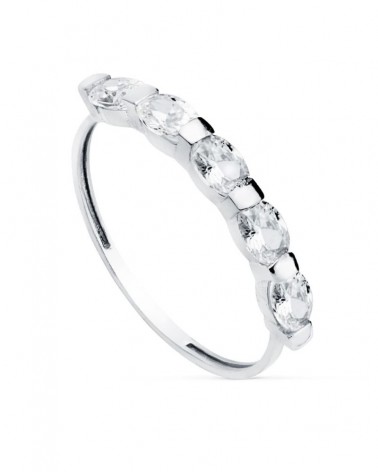 Sortija oro blanco 18k cinco piedras ovales