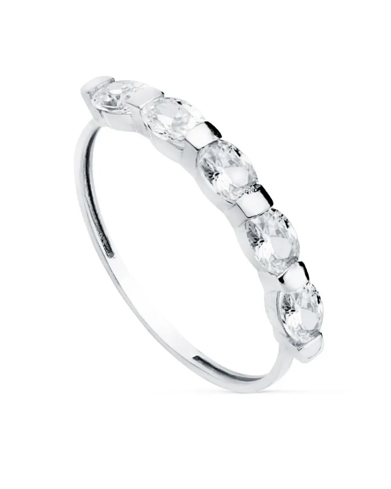 Sortija oro blanco 18k cinco piedras ovales