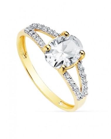 Solitario oro 18k bicolor circonita oval 8x6mm