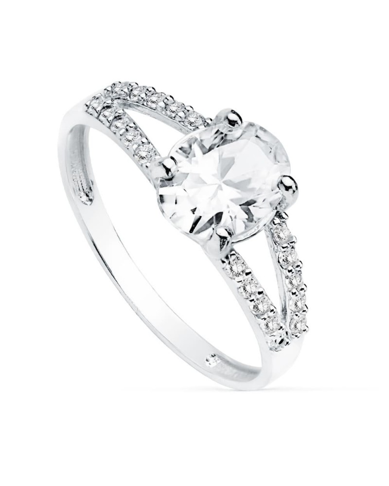 Anillo solitario oro blanco 18k circonita oval 8x6mm
