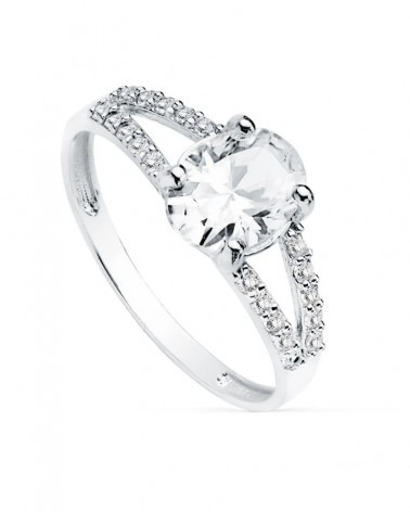 Anillo solitario oro blanco 18k circonita oval 8x6mm