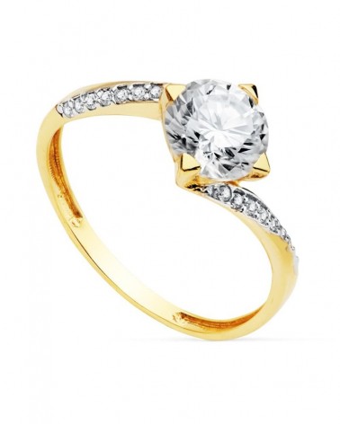Anillo solitario oro 18k bicolor circonita 7mm
