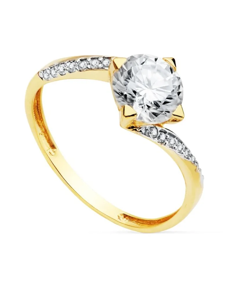 Anillo solitario oro 18k bicolor circonita 7mm