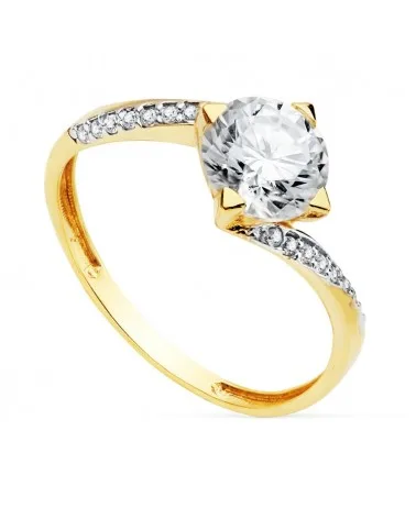 Anillo solitario oro 18k bicolor circonita 7mm
