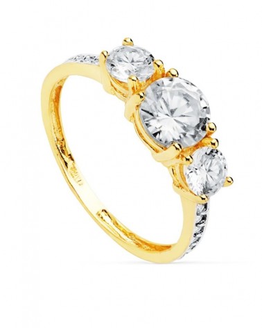 Anillo oro 18k tresillo circonitas 4 mm