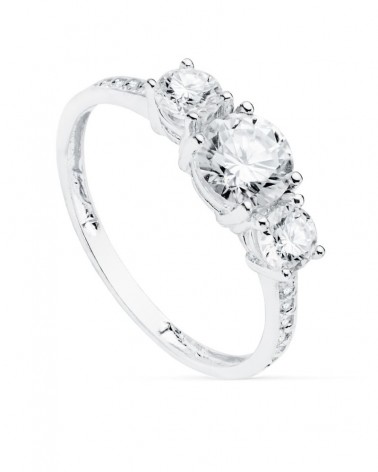 Anillo oro blanco 18k tresillo circonitas 4 mm