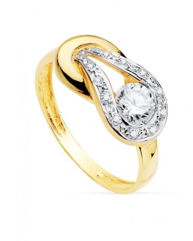 Sortija oro 18k bicolor circonitas diseño nudo