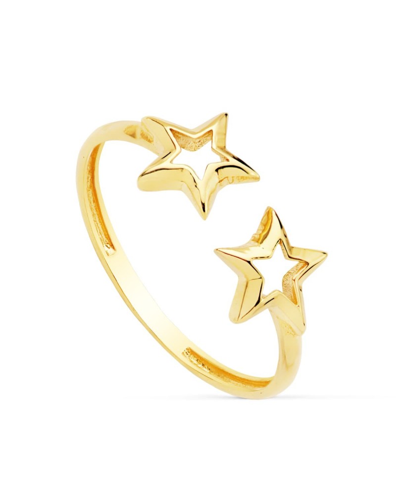 Anillo oro 18k amarillo dos estrellas ajustable 6mm