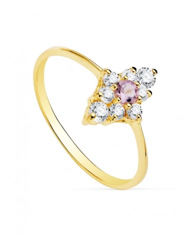Sortija oro 18k amarillo amatista circonitas flor