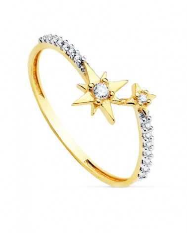 Sortija oro 18k bicolor estrellas polares circonita