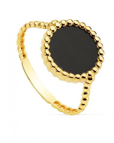 Sortija oro 18k amarillo ónice negro bolitas 10mm