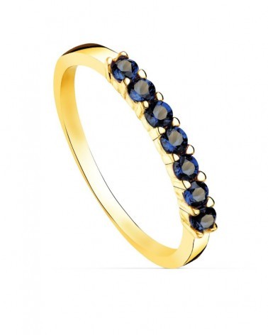 Sortija oro 18k circonitas azules engaste garras
