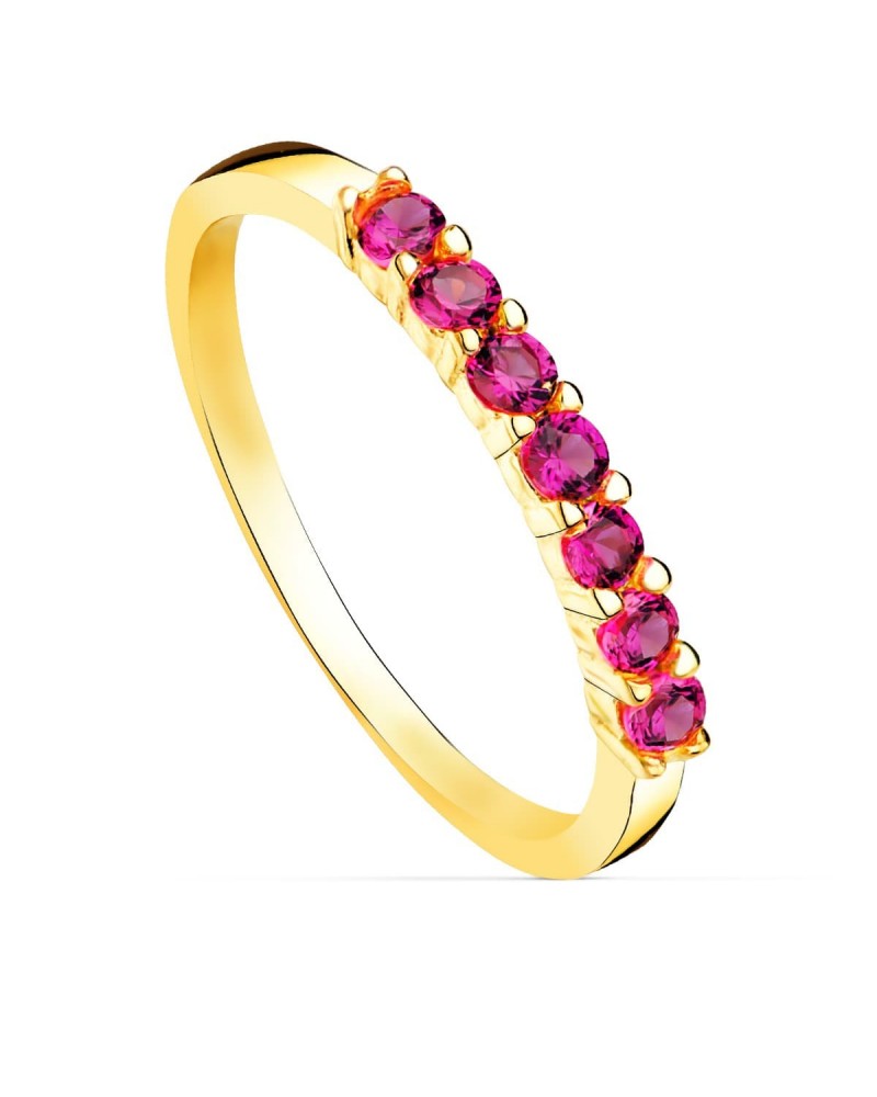 Sortija oro 18k amarillo circonitas rojas 2mm