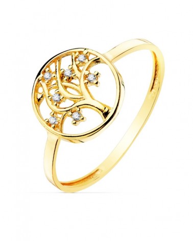 Sortija oro 18k árbol de la vida circonitas 10mm