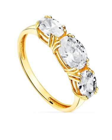 Anillo oro 18k tres circonitas ovales