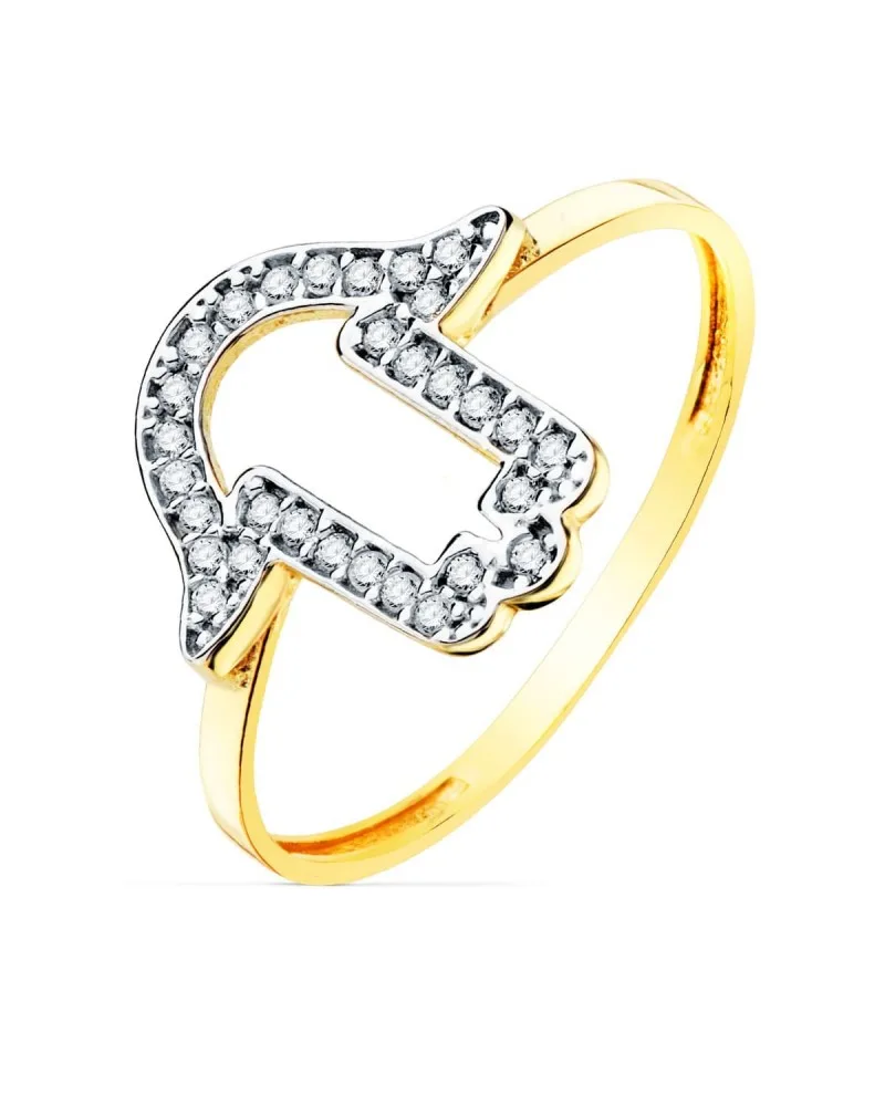 Sortija oro 18k mano de Fátima circonita 13x13mm