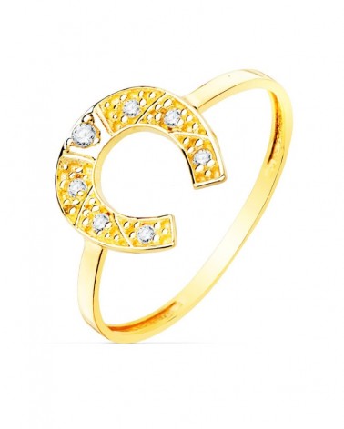 Anillo oro amarillo 18k herradura circonitas