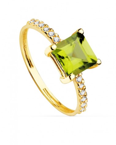Sortija oro 18k amarillo peridoto 6x6mm circonita