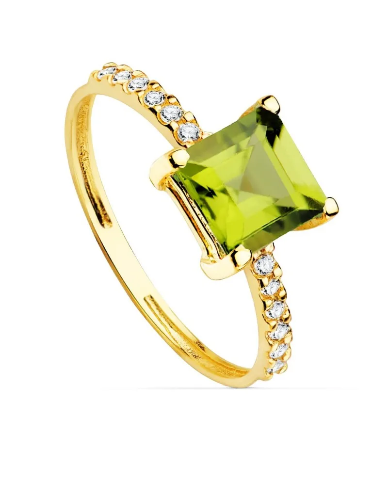 Sortija oro 18k amarillo peridoto 6x6mm circonita