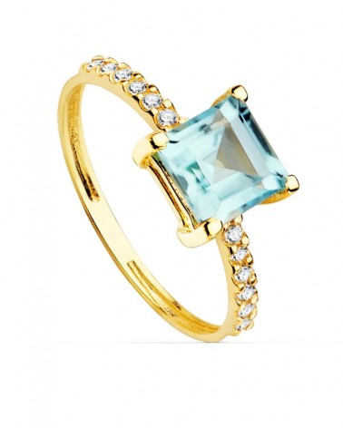 Sortija oro 18k topacio azul circonitas 6x6 mm