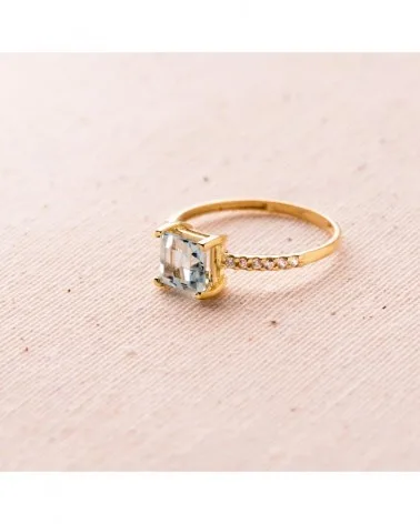 Sortija oro 18k topacio azul circonitas 6x6 mm