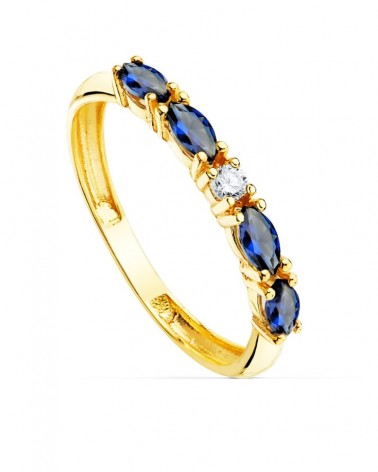 Sortija oro amarillo 18k circonitas azules marquise 2mm