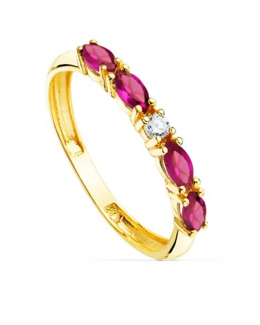 Sortija oro 18k circonitas rojas marquise 2mm