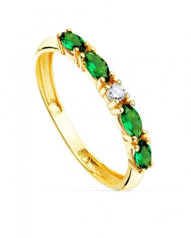 Sortija oro 18k circonitas verdes talla marquise