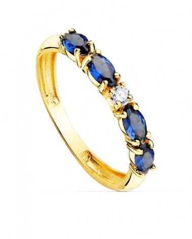 Sortija oro 18k circonitas azules marquise 2,5mm