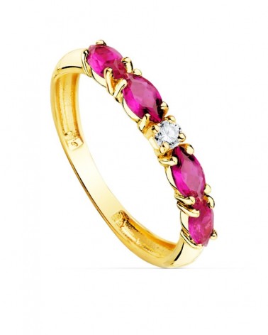 Sortija oro 18k circonitas rojas talla marquise 2,5 mm
