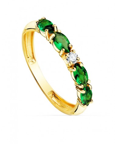 Sortija oro amarillo 18k circonitas verdes marquise 2,5 mm