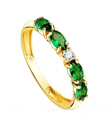 Sortija oro amarillo 18k circonitas verdes marquise 2,5 mm