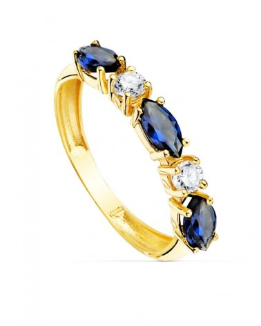 Sortija oro 18k circonitas azules talla marquise 3mm