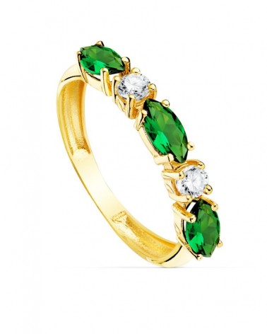Sortija oro 18k amarillo circonitas verdes marquise 3mm