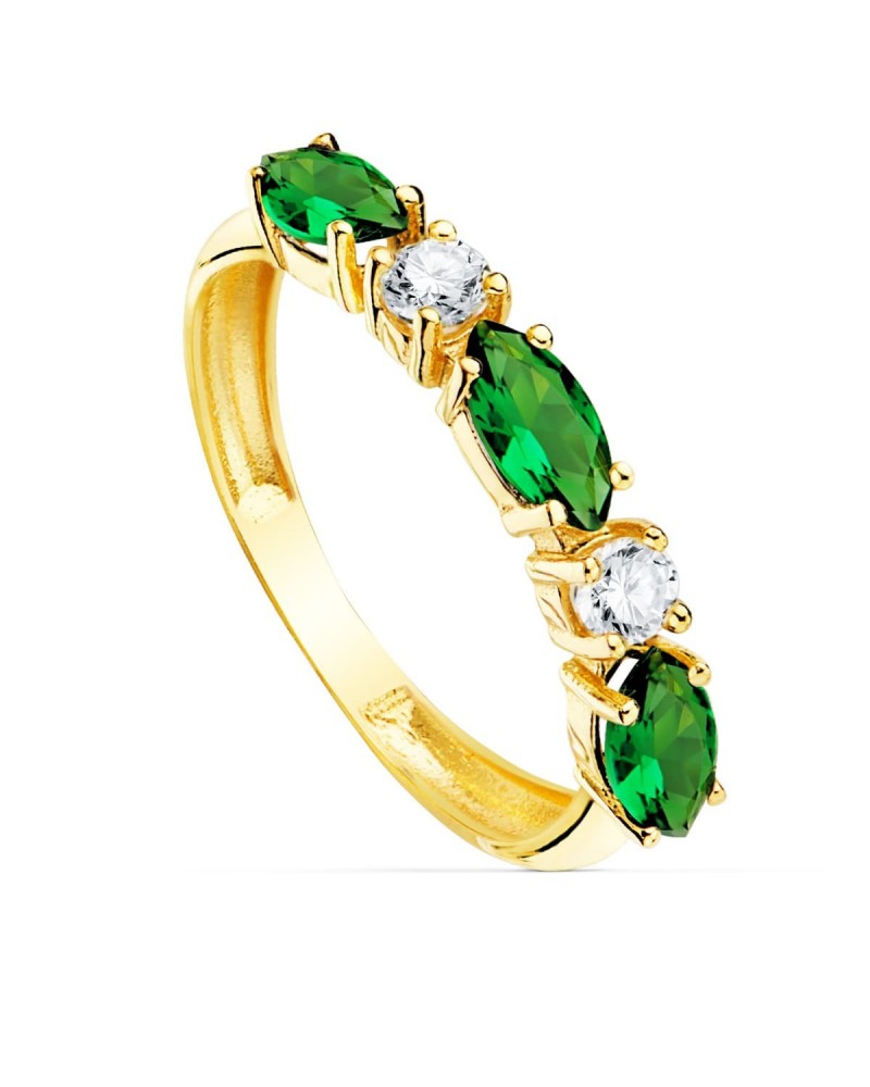 Sortija oro 18k amarillo circonitas verdes marquise 3mm