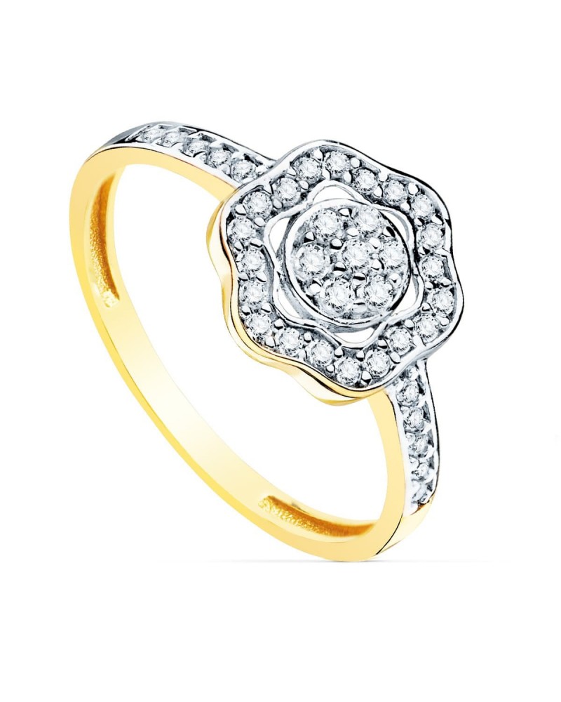 Sortija oro 18k bicolor flor circonita 11mm