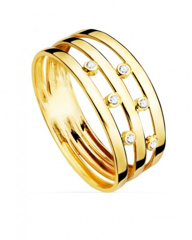 Sortija oro 18k amarillo bandas circonitas 8mm