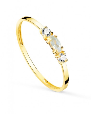 Sortija oro amarillo 18k aguamarina y circonita