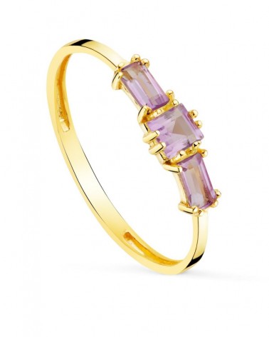 Sortija oro 18k amarillo tres amatistas naturales