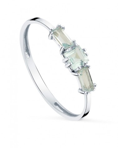 Anillo oro blanco 18k tres piedras azul natural