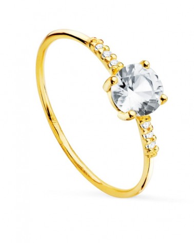 Anillo solitario oro 18k topacios blancos 5mm