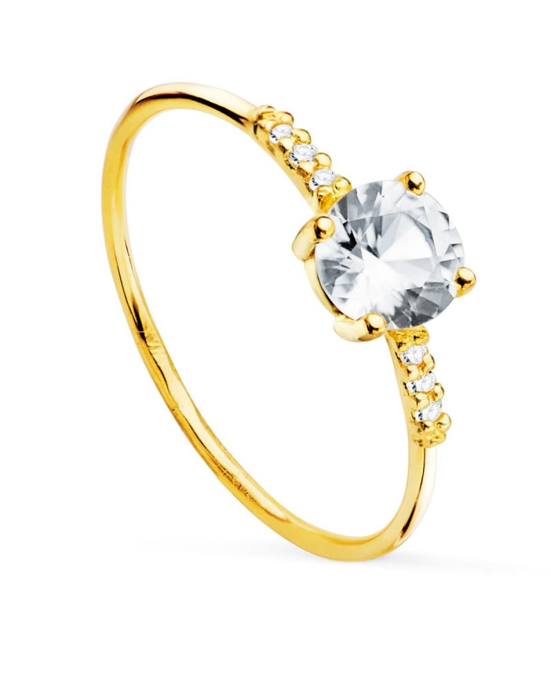Anillo solitario oro 18k topacios blancos 5mm