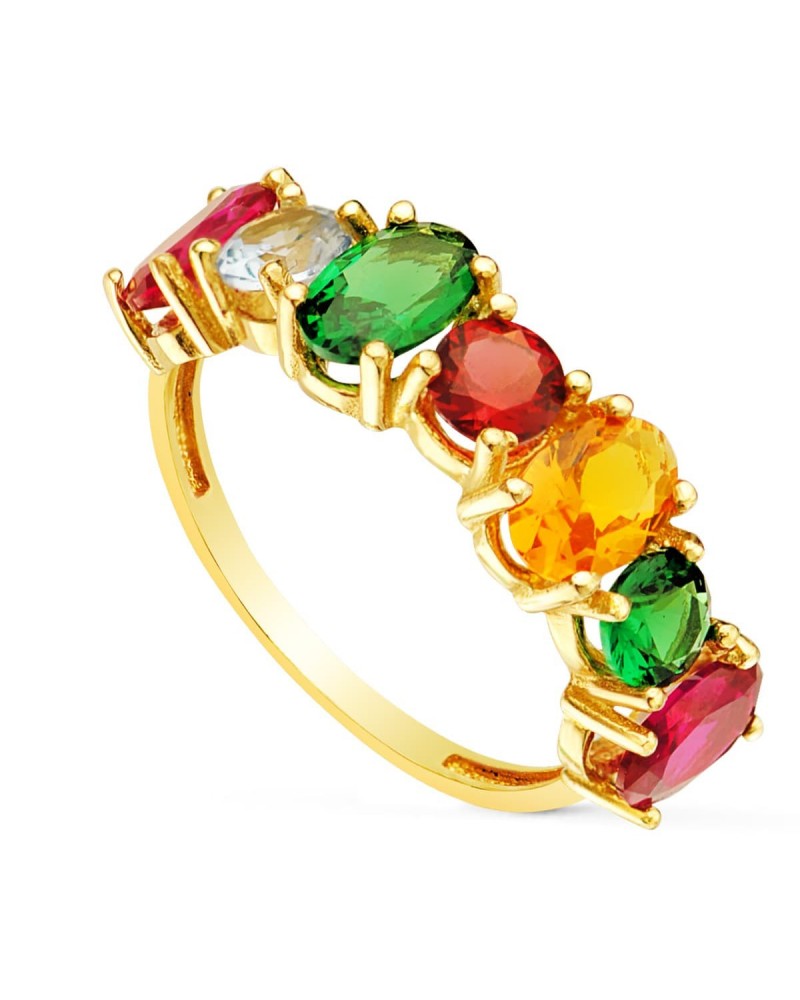 Sortija oro 18k amarillo piedras colores multicolor 6mm