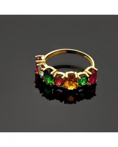 Sortija oro 18k amarillo piedras colores multicolor 6mm