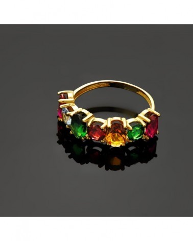 Sortija oro 18k amarillo piedras colores multicolor 6mm
